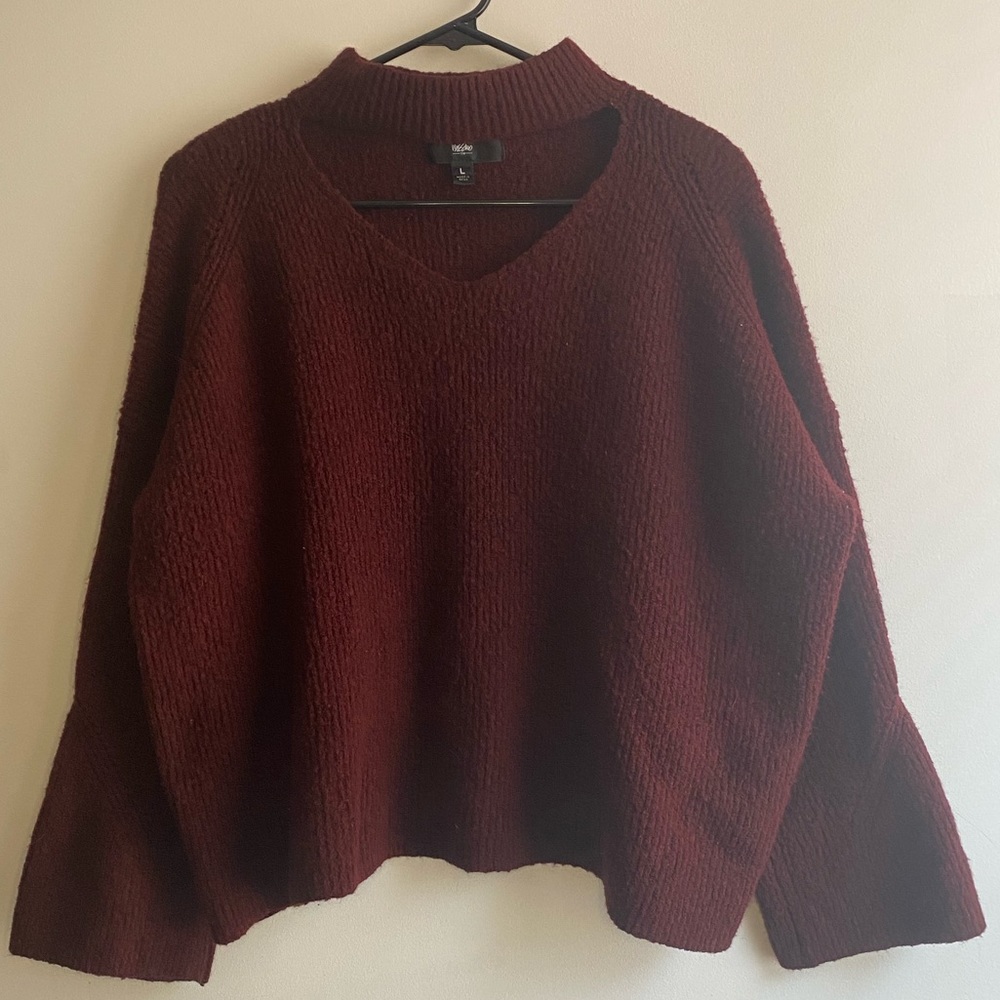 Mossimo Burgundy Cut Out Neck Sweater Size L